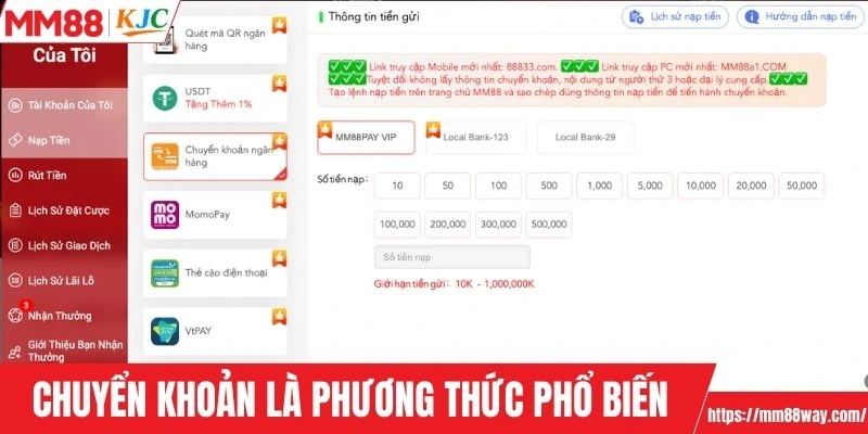 Chuyển khoản ngân hàng là phương thức phổ biến