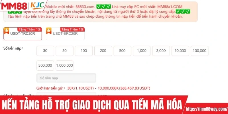 Nền tảng hỗ trợ giao dịch qua tiền mã hóa